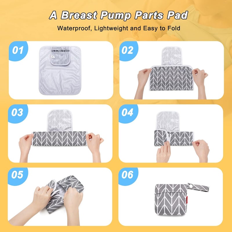 Damero Breast Pump Parts Bag, Wet Dry Breast Pump Parts Bag, Pumping Bag with Waterproof Mat and Mesh Bag, Gray Arrow - Image 4